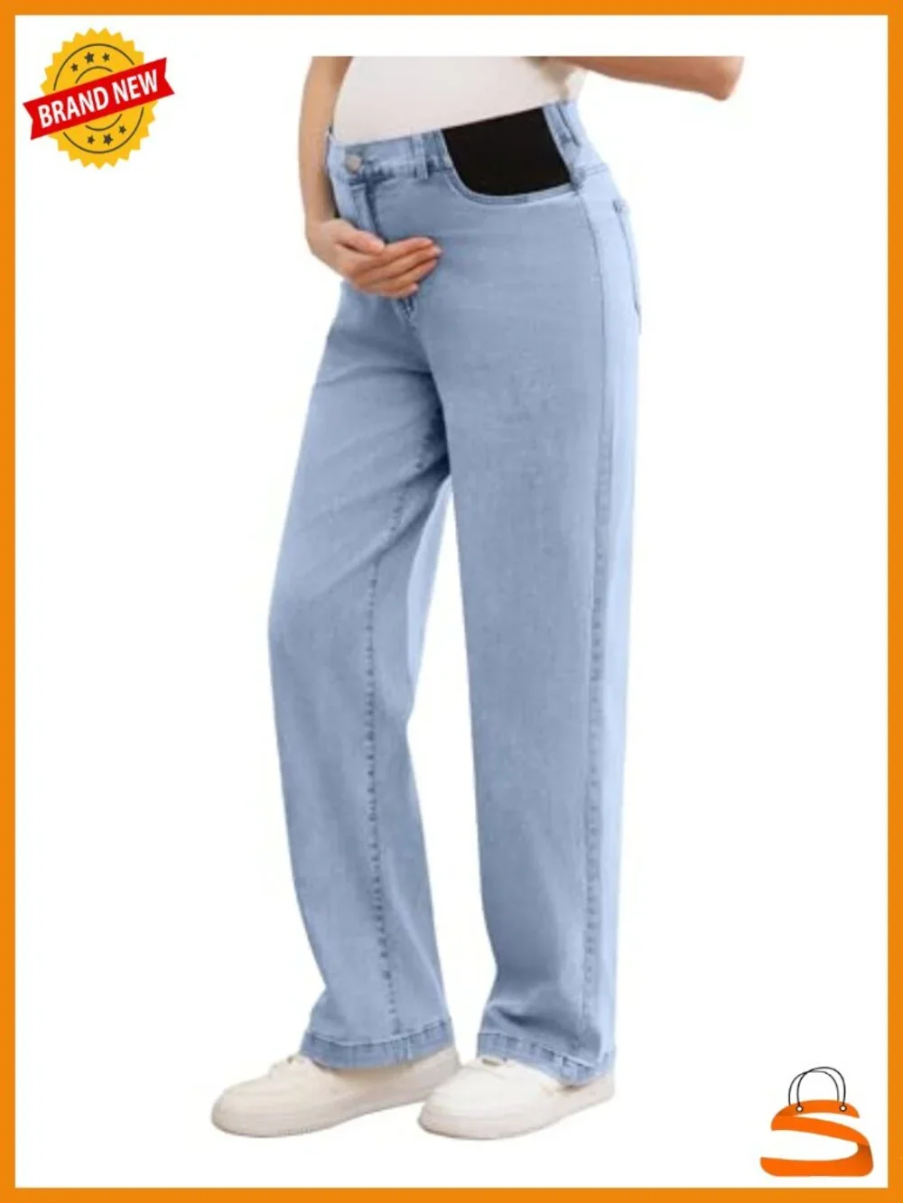 Maternity Jeans Mid-Rise Straight Leg Relaxed Fit Denim Pants Postpartum